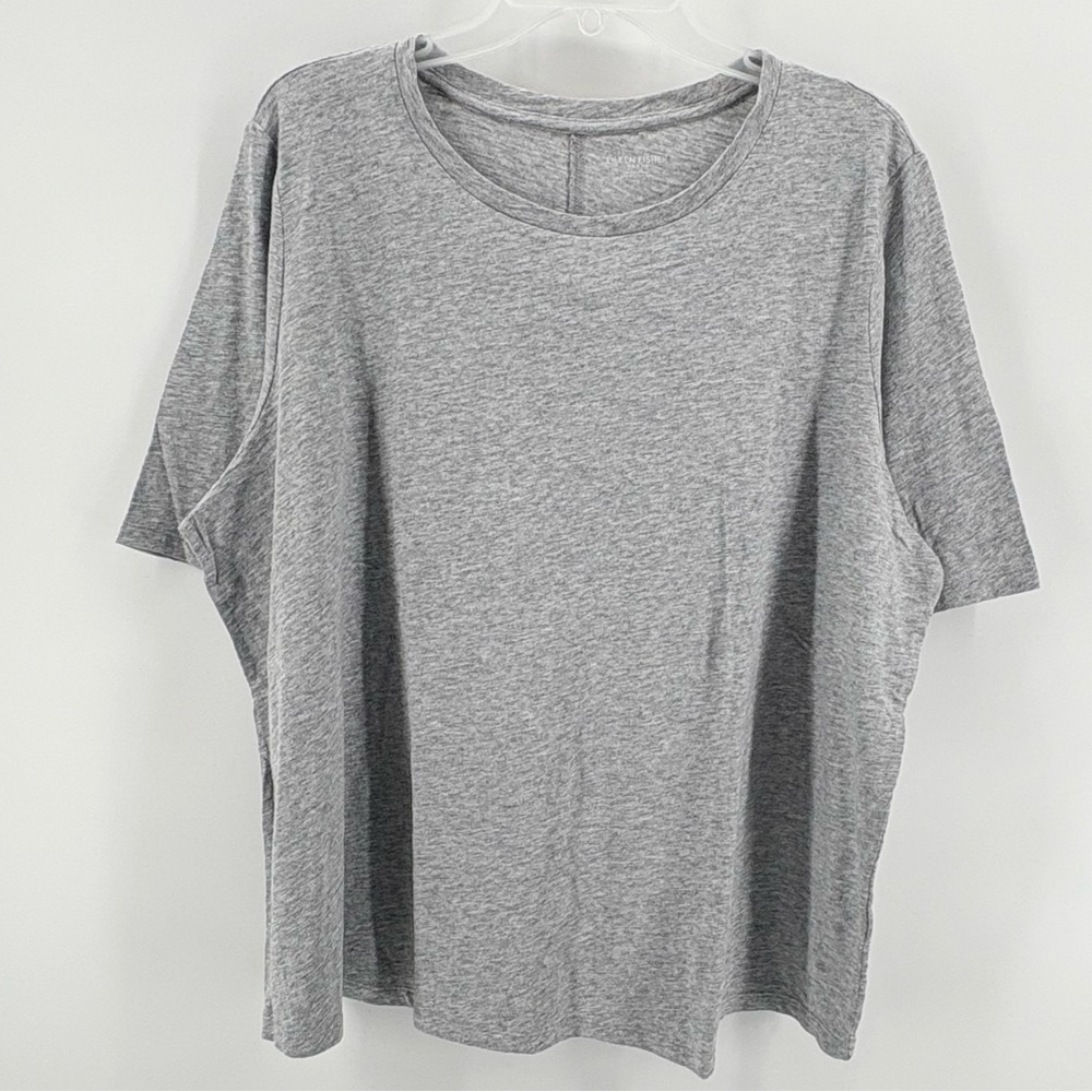 Eileen Fisher sz 2X Dark Pearl Gray Organic Cotton Elbow-Sleeve T-Shirt Dark New - Picture 2 of 12